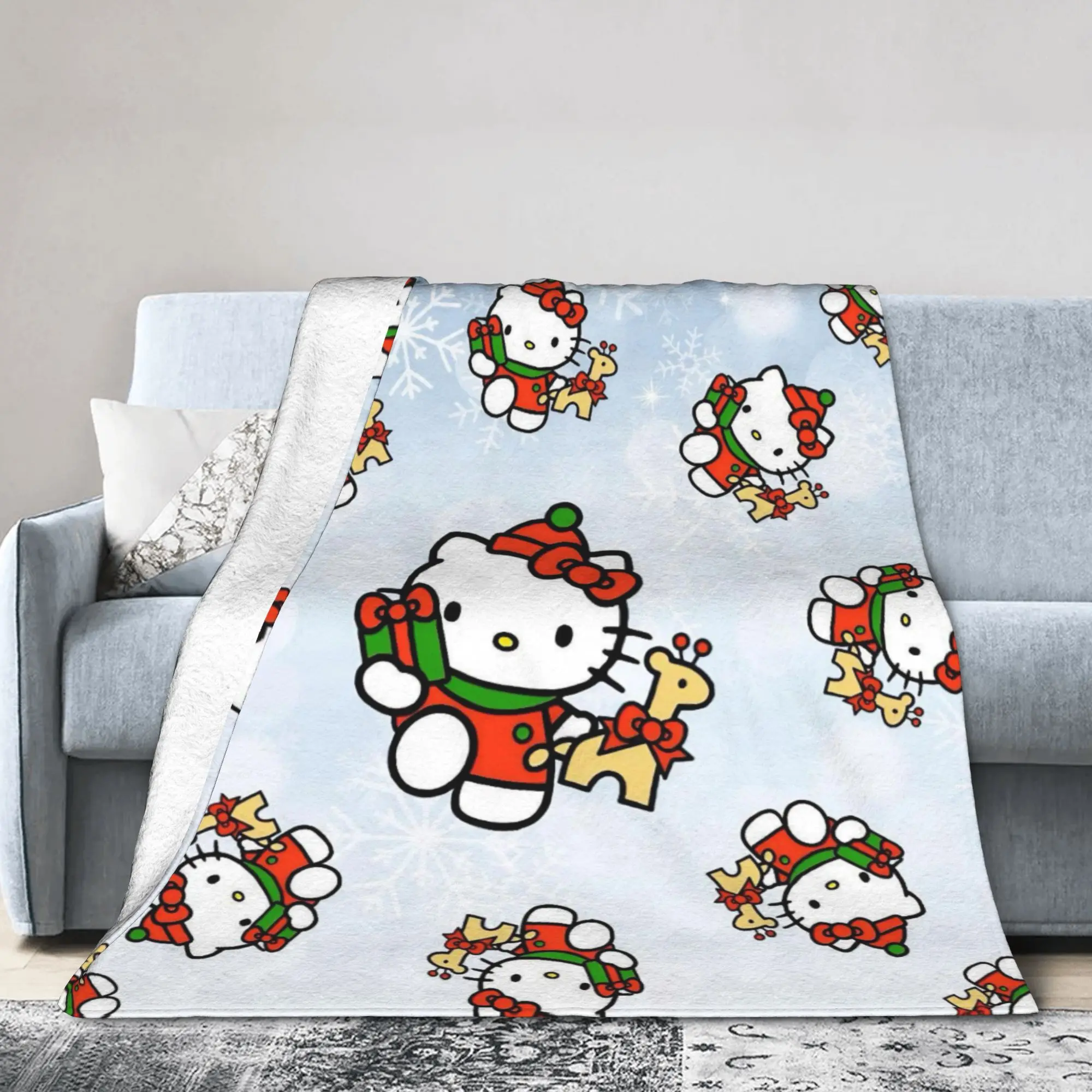 

Фланелевое одеяло «Hello Kitty» с Рождеством, Санта-Клаус, забавное одеяло с героями мультфильмов для дома, теплое 150*125 см
