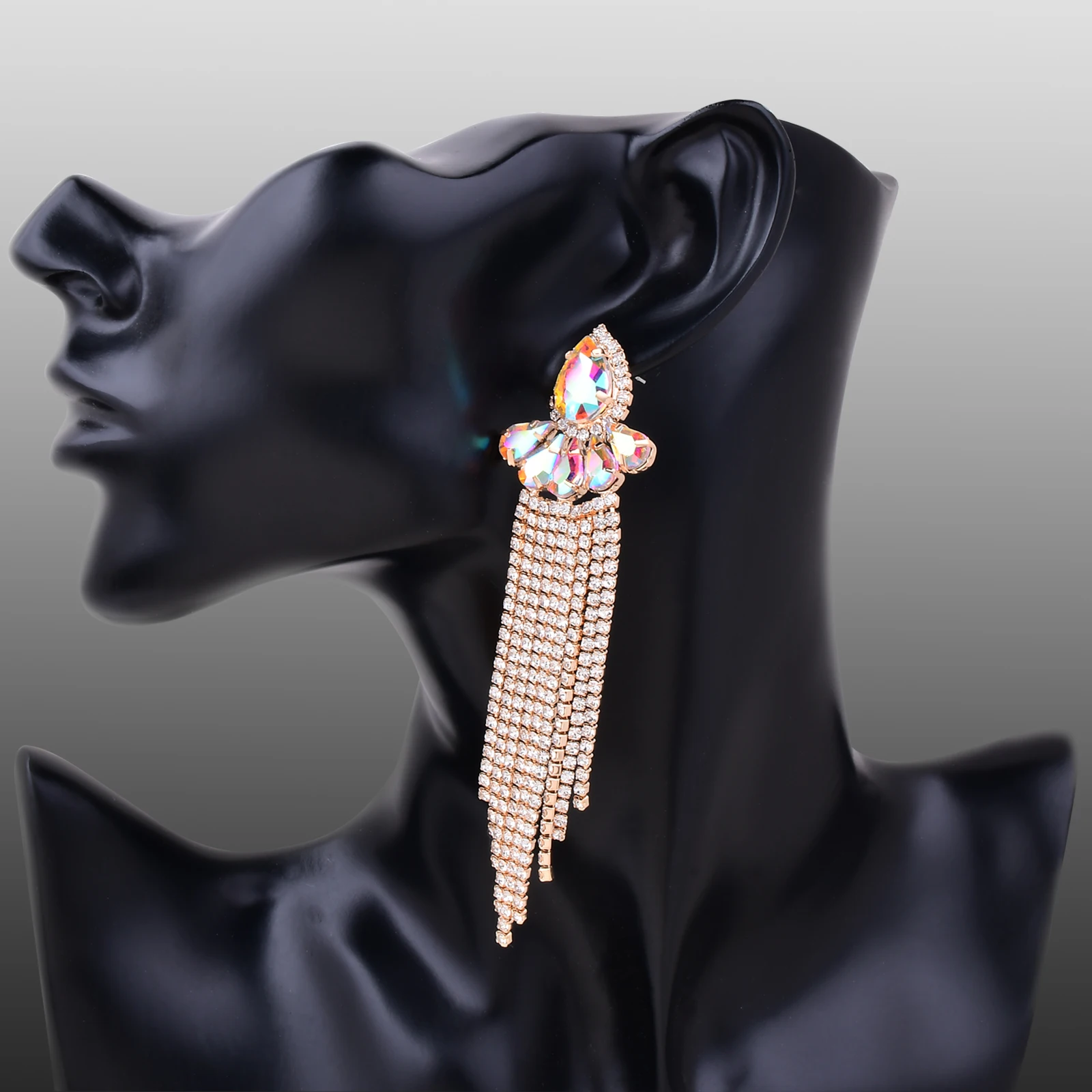 Fashion Long Tassel Earrings Temperament Senior Sense of Flower Jewelry Rhinestone Earrings Performance Accessories Female