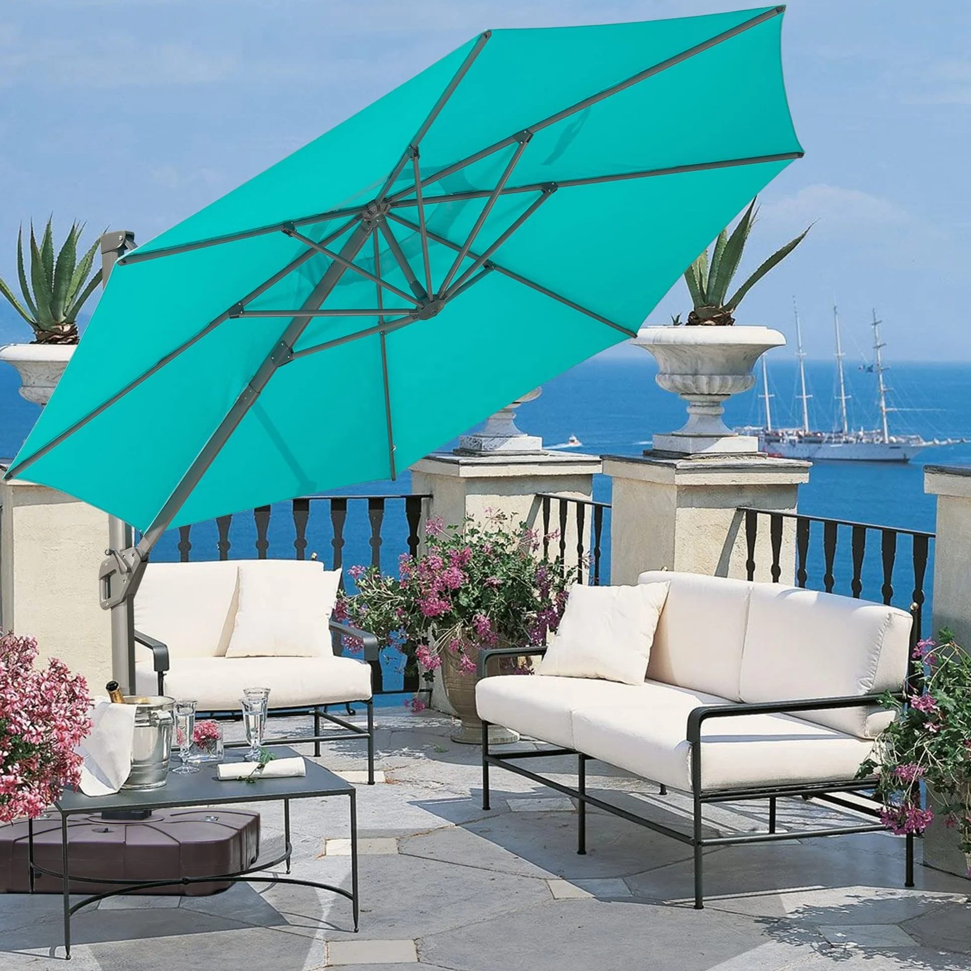 [280 Grams Canopy Polyester]CE+MSDS+ISO+EORI Certificates Top1 Domestic Supplier Outdoor Umbrella Solar LED 360° Rotated