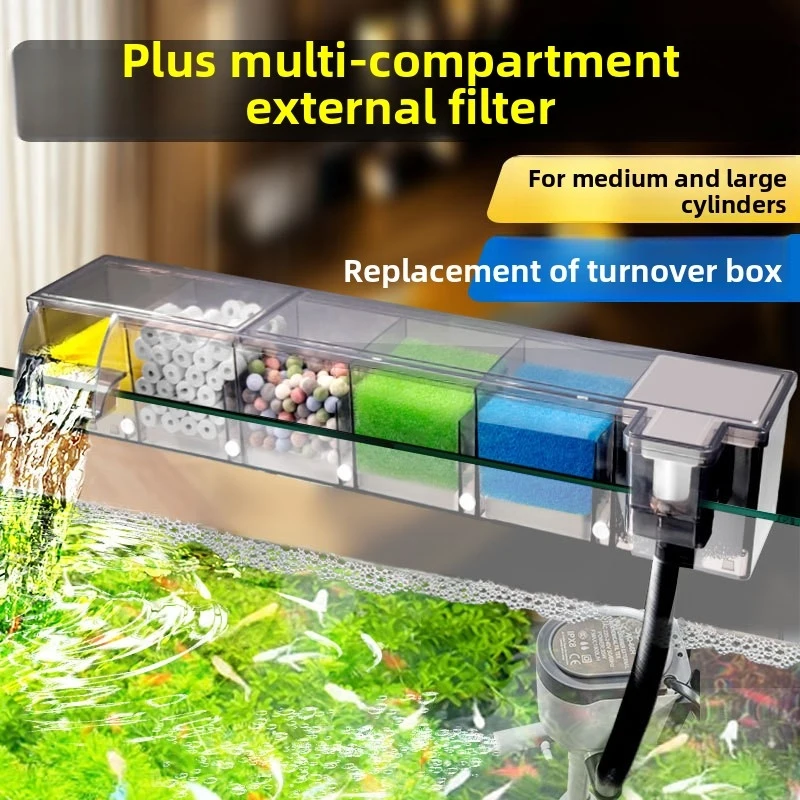 Multi-Chamber Biochemical Filter Aquarium Top Hanging Bacteria Cultivation Wall-Mounted, Water Purification Turtle Tank  Fish