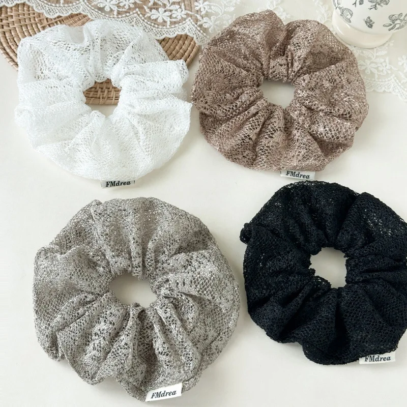 

French Elegant Retro Hollow Fabric Elastic Hair Band Simple Fashion High Ponytail Hair Rope Hair Accessories For Woman Girls