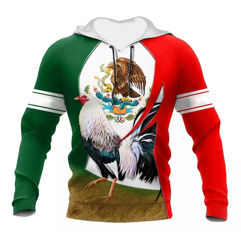 Mexikanische Flagge Hahn Hoodies Hahn 3D Druck Mann Frauen Mode Streetwear Y2k Hoodie Pullover Mit Kapuze Sweatshirts Männliche Kleidung