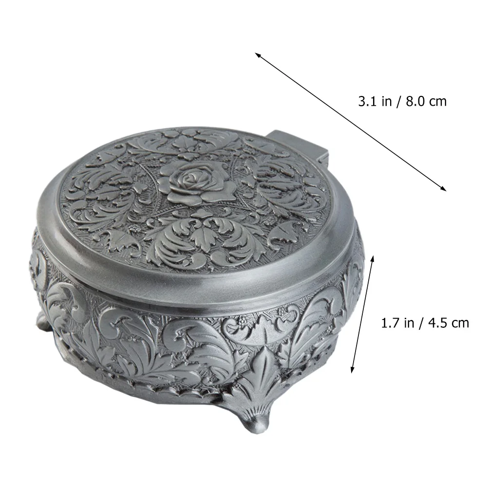 

1pc Retro Zinc Alloy Round Jewelry Box Portable Compact Earring Ring Bracelet Storage Case For Women Girls Travel Gift
