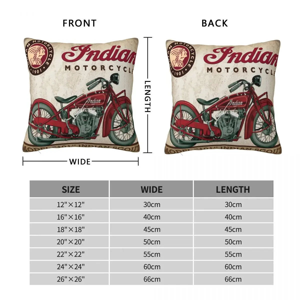 Motorcycle Motor Old Indians Never Die Square Pillowcase Pillow Cover Polyester Cushion Decor Comfort Throw Pillow for Home Car