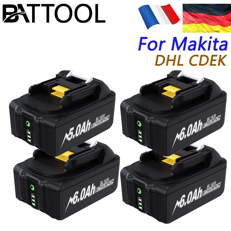 

Battery for Makita Battery 18v 6Ah BL1830 BL1850 RechargeableTool Battery With LED Charger BL1860B 18650 Li-Ion Replacement