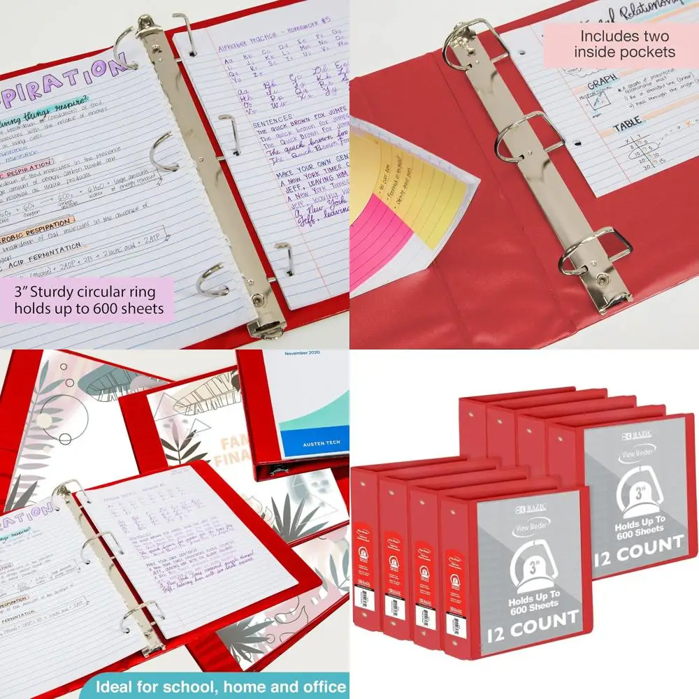 

3-Inch Slant D-Ring Binder, Red, Holds 600 Sheets, 12-Pack for Home & Office Use