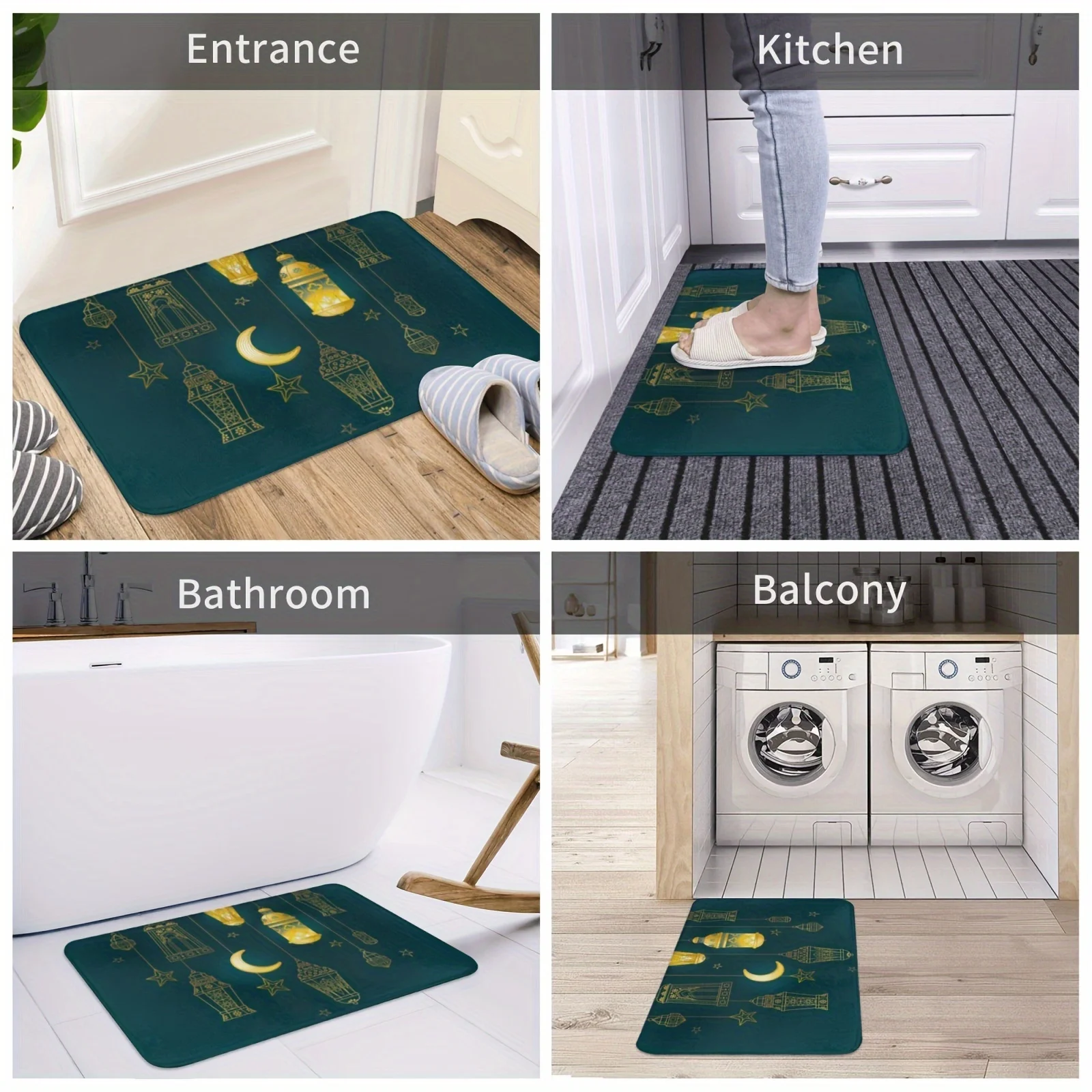 Ramadan Star Moon Welcome Mat Non-slip Polyester Carpets for Bedrooom Kitchen Area Rug Doormat Hand Washable Home Decoration