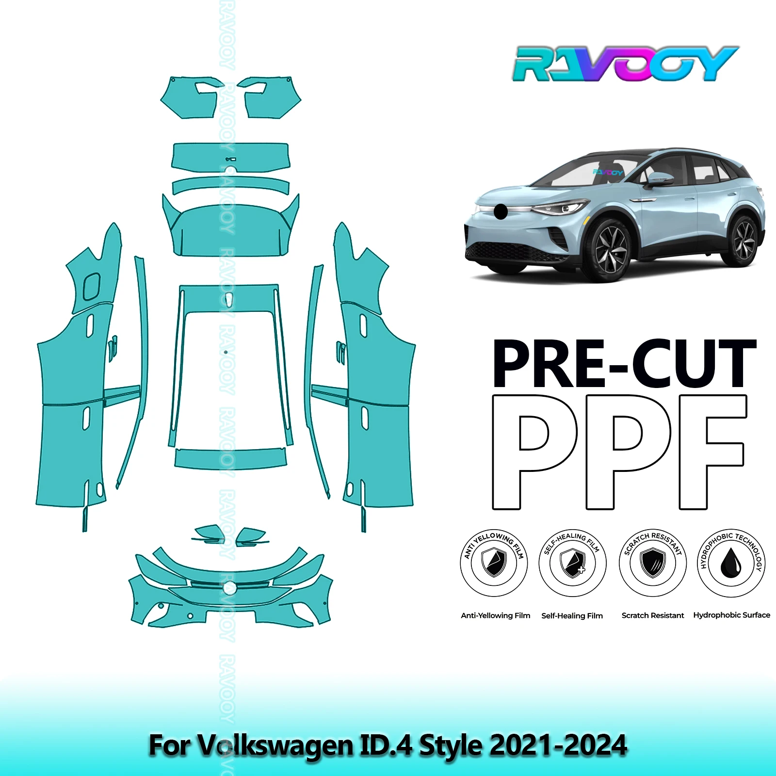 

Full Vehicle Clear Bra Precut PPF Paint Protection Film For Volkswagen ID.4 Style 2021-2024
