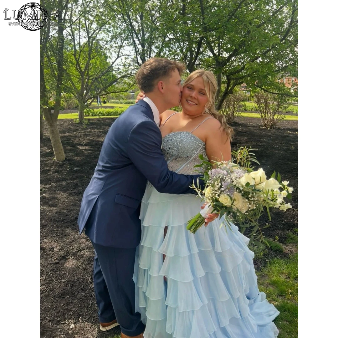 Lumina Women Evening Dress A Word Custom Made Prom Dresses 2026 Luxury Elegant Party Dresses 2026 Blue Multilayer Sequins Events