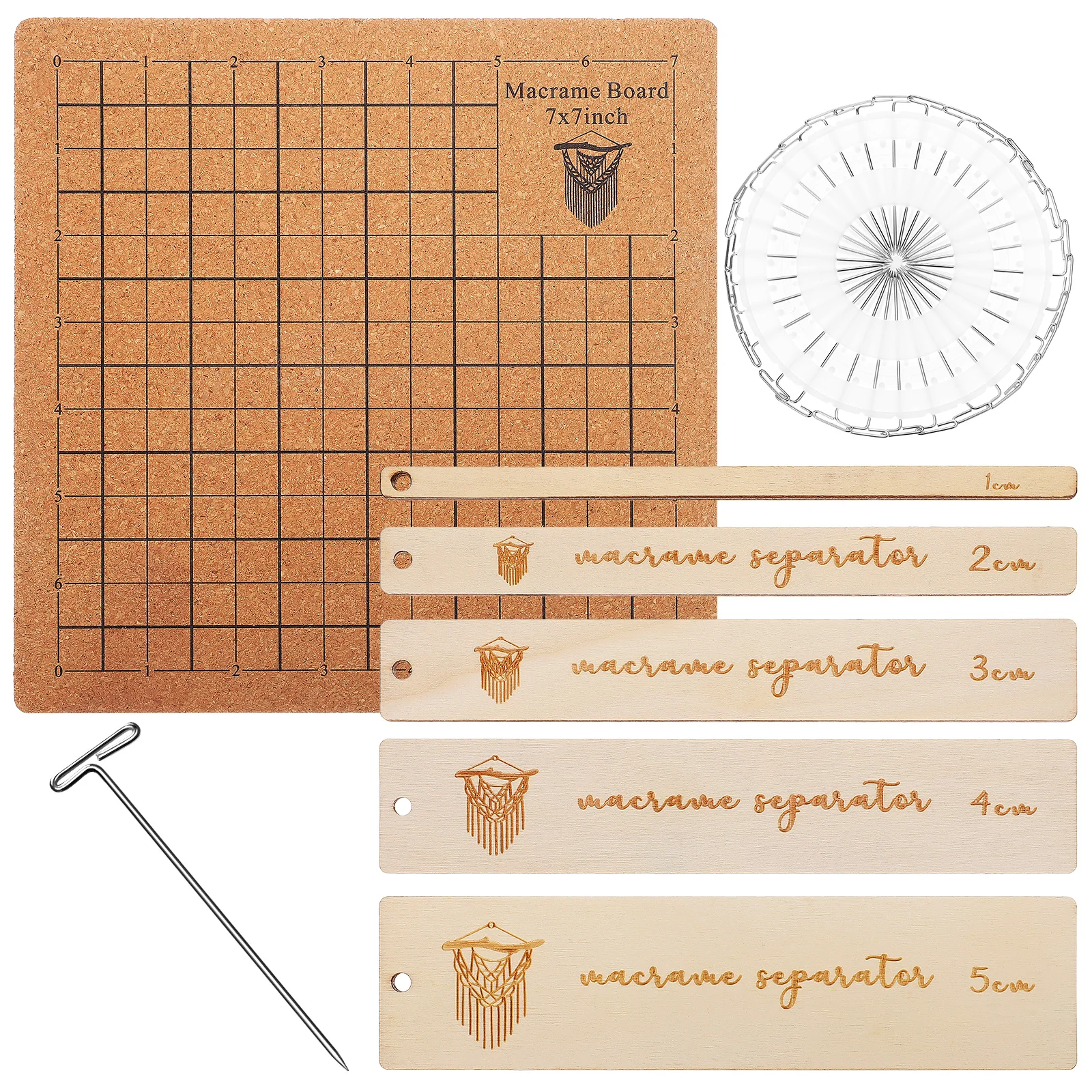 

Comprehensive Macrame Kit Cork Blocking Board with T-Pins Instruction Manual Grid Design Durable Braiding Board for Weaving