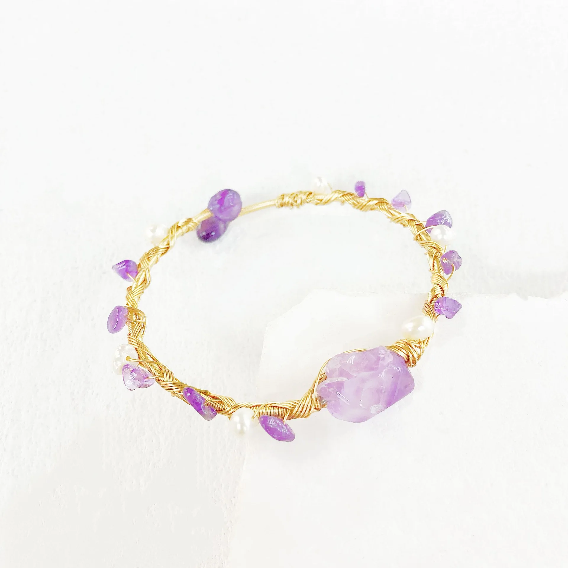Hand-wound woven bracelet, natural amethyst freshwater pearl gypsy bracelet, fashionable new jewelry wholesale