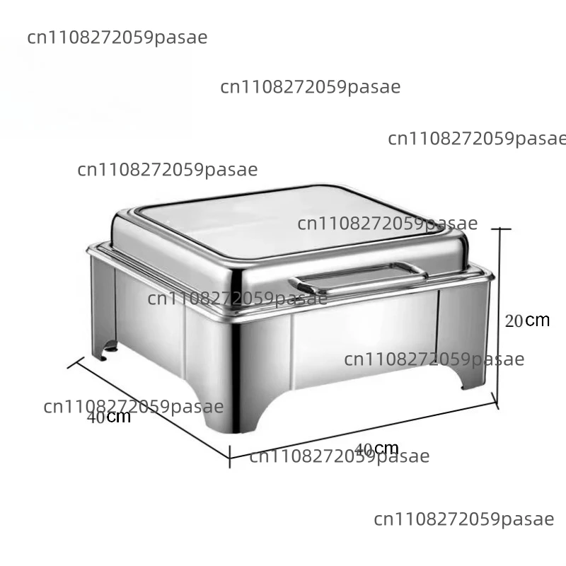 Stainless Steel 201 Silver Heating 6L Square Buffet Stove Transparent Flip Cover Hotel Canteen Breakfast Insulation Pot