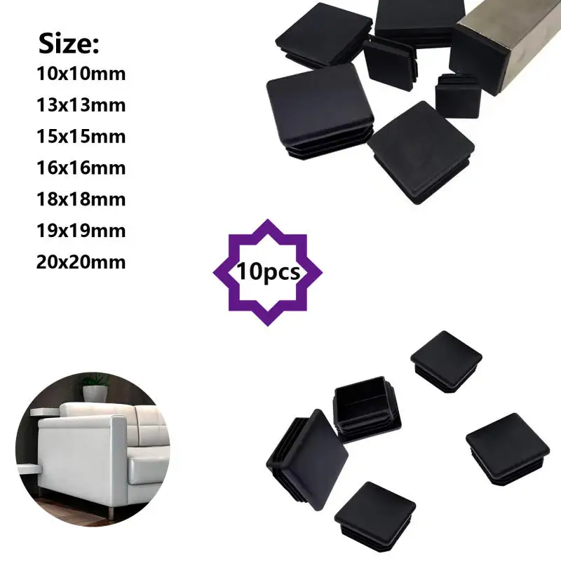 30/20/10 Stück quadratische schwarze Endkappe aus Kunststoff, Rohre, Rohreinsatz, Stopfen, 10 x 10 mm, 13 x 13 mm, 15 x 15 mm, 16 x 16 mm, 18 x 18 mm – Detail 3