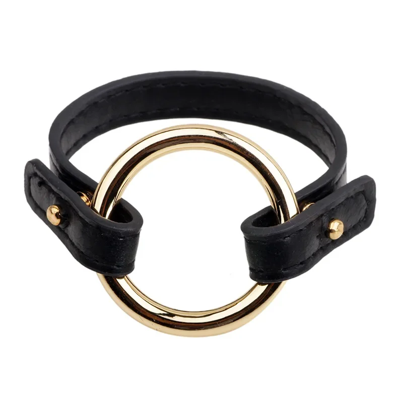 Kirykle Faux Leather Bracelet Size Length Adjustable Gold Geometric Form Metal Circle Link Style Punk Rock Bangles for Women