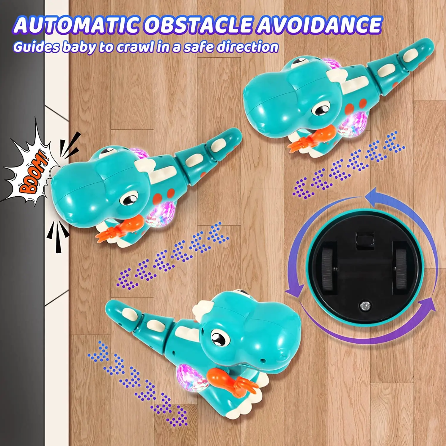 Brinquedos para bebês de dinossauro rastejante para 3 anos, brinquedos para barriga com música e luzes LED coloridas musicais interativos