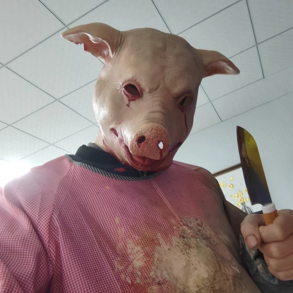 

2025halloween Masque en Latex Animal effrayant, Costume d'halloween, accessoires de Cosplay, tête de cochon sanglant, masque
