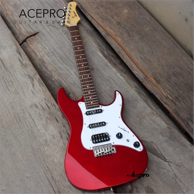 In Stock Acepro Guitars Metallic Red ST Electric Guitar Tremolo Bridge, S-S-Humbucker Pickups Mini Switch for Split Coil