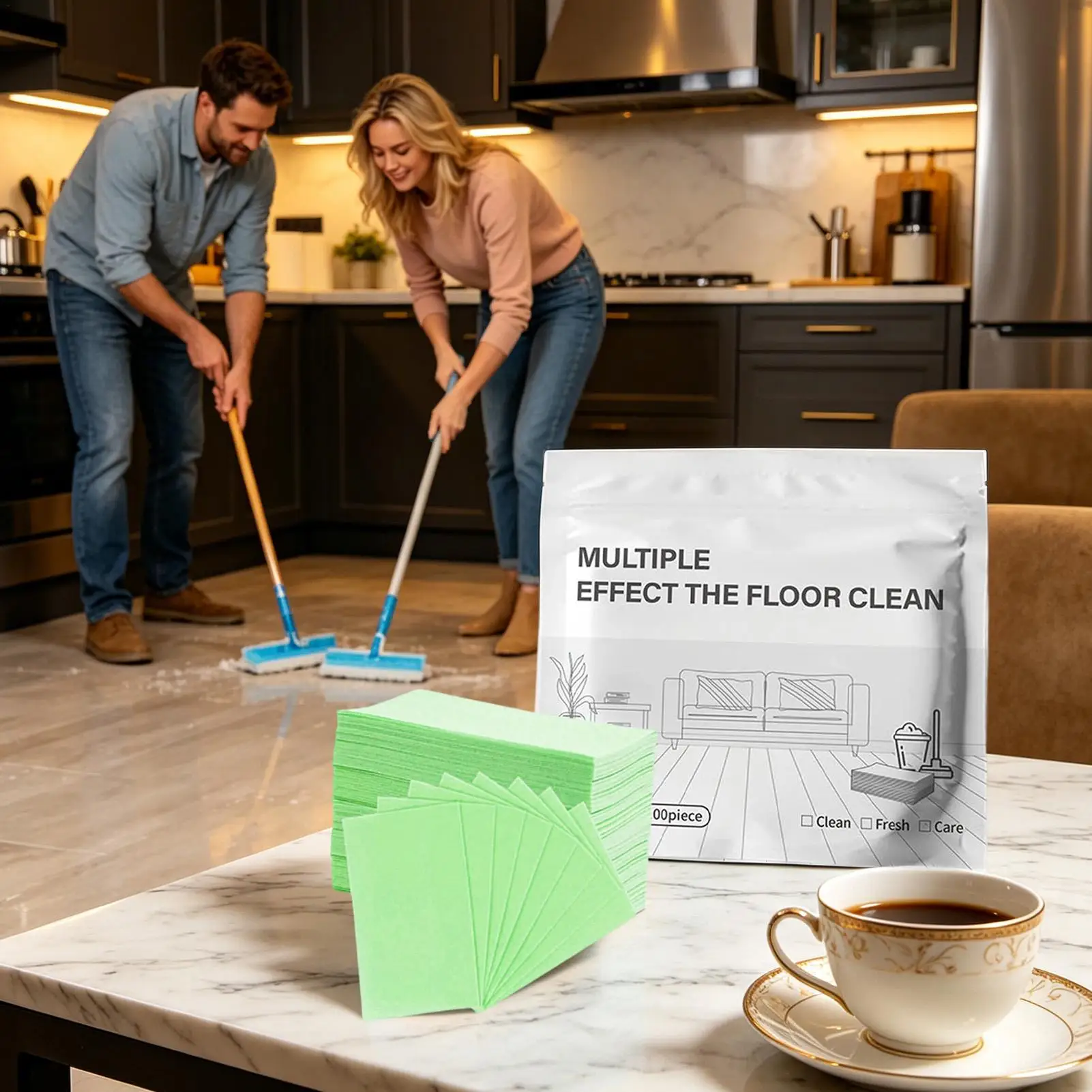 100Pcs/Box Floor Cleaner Concentrate Sheets Multi-Action Mild Formula Floor Cleaner Wood Tile Soluble Paper for Mopping