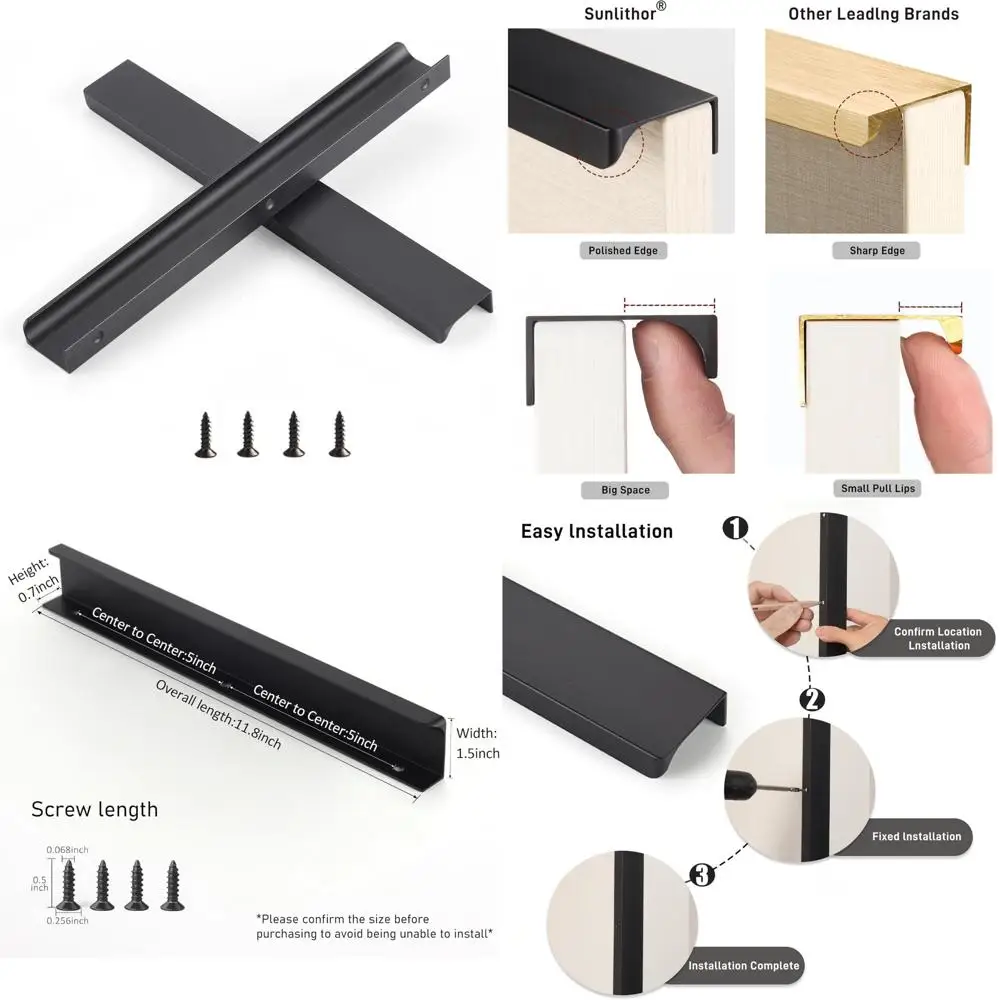 

Ручка для кухонных ящиков, низкопрофильная дверная ручка для комода, длинный шкаф для ванной комнаты, ручки для шкафа, алюминий 10,