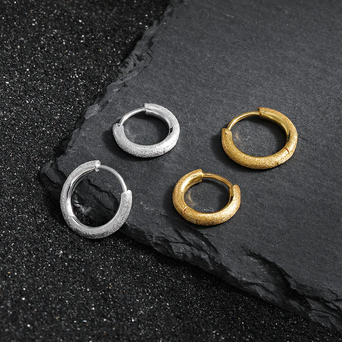 F.I.N.S Minimalist Circular Matte S925 Sterling Silver Ear Buckles for Women Geometric Round Piercing Hoop Earrings Fine Jewelry