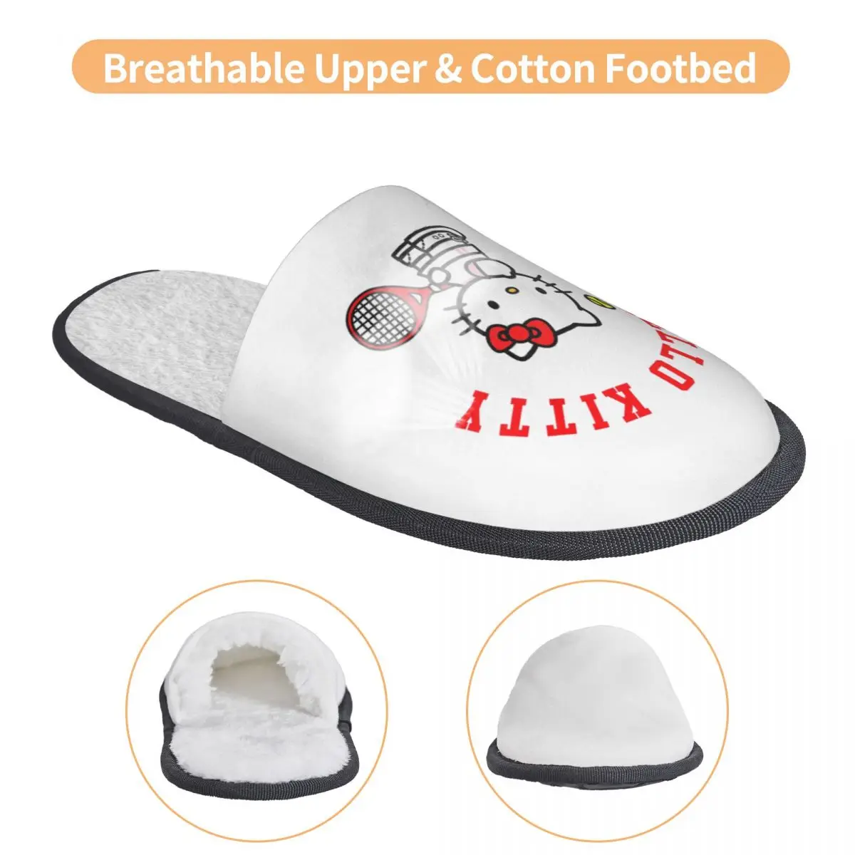 Теннисные домашние тапочки Hello Kitty, противоскользящие мягкие бытовые меховые шлепанцы, домашние тапочки