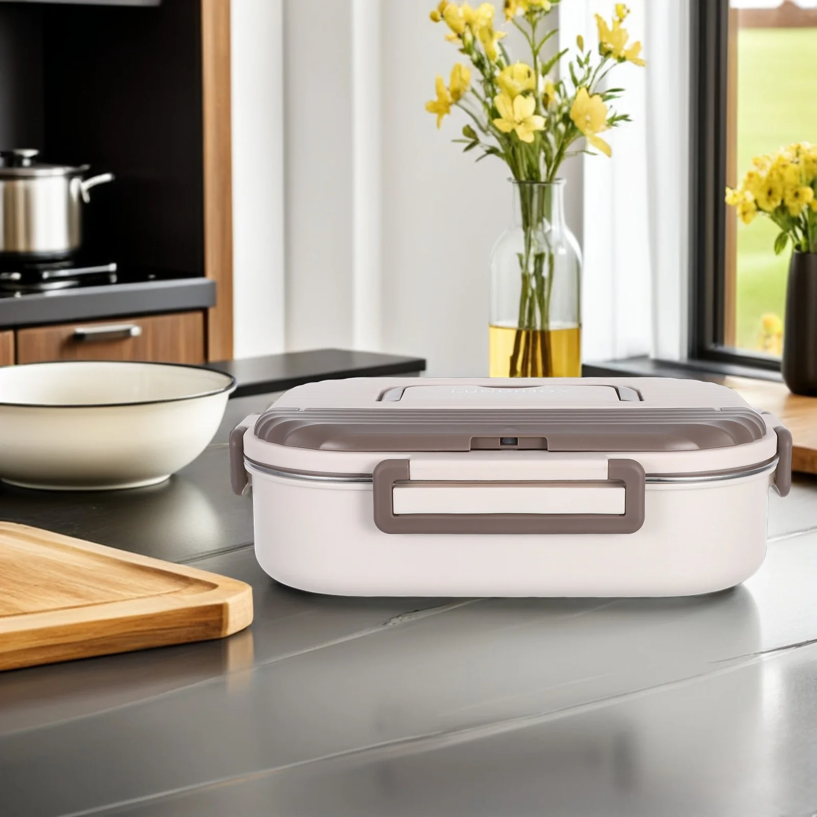 

5-Compartment Leakproof Stainless Steel Bento Lunch Box Double Layered Divided Container Portable for Work School