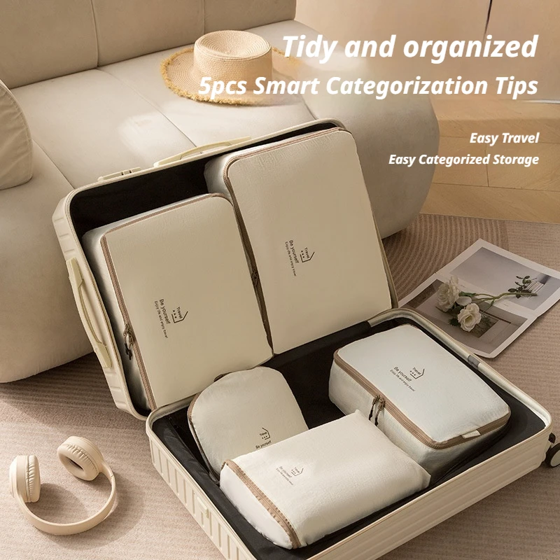 【 In Stock 】5pcs Travel Storage Bags Set Multifunctional Organizer For Home Travel Luggage Clothes Shoes Sorting Packing Pouches