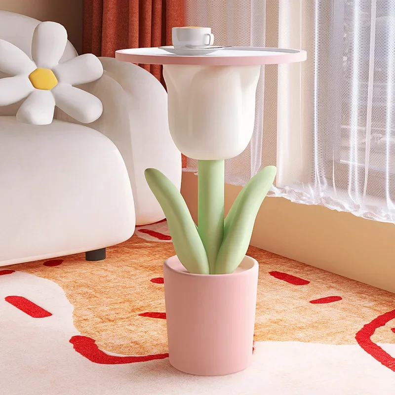 Nordic Style Tulip Shape Storage Side Table Living Room Sofa Side Small Coffee Table INS Bedroom Bedside Corner Table Home Decor