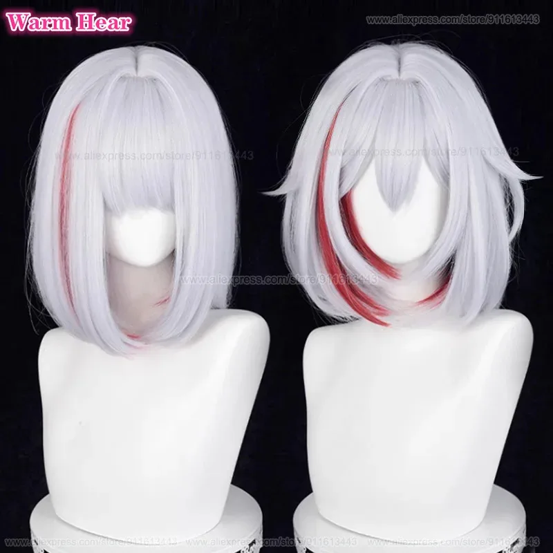 

35cm Topaz Cosplay Game Synthetic Short Silver White Highlights Red Heat Resistant Halloween Party Wigs + Free Wig Cap