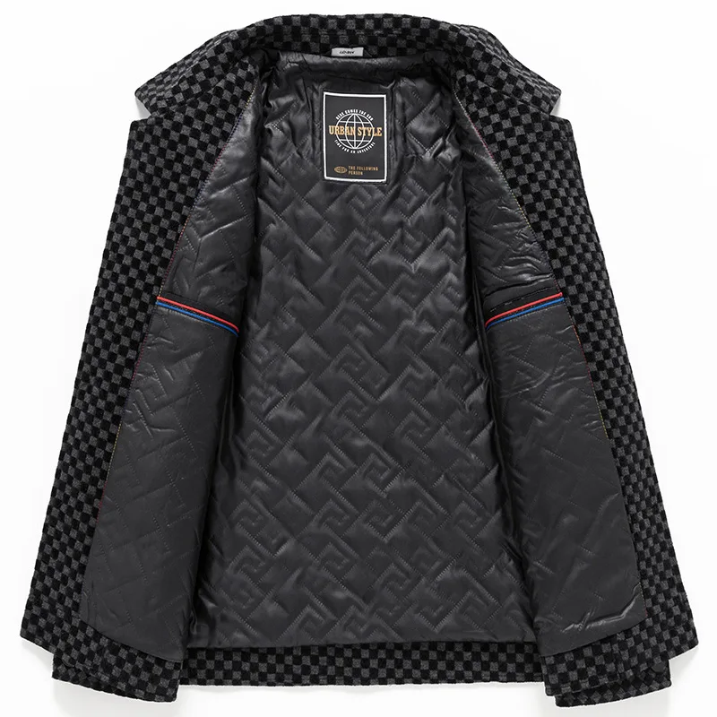 Plaid Business Wool Jacket Men Winter Coats Chessboard Quilted Jackets Lapel Casual Blazer Warm Woolen Tops New Urban Outerwear