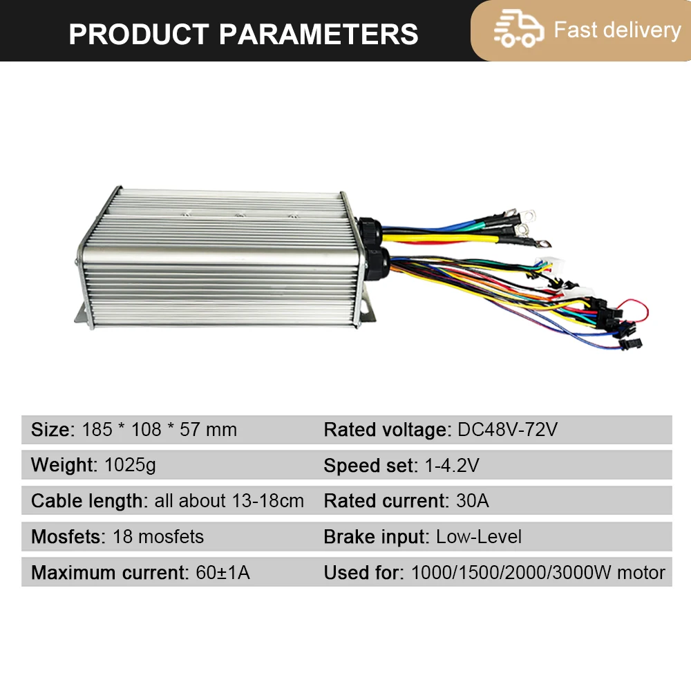 JN 60A Sine wave Controller 48V52V60V72V With Lock Light Connector For Electric Bicycle Conversion Kit