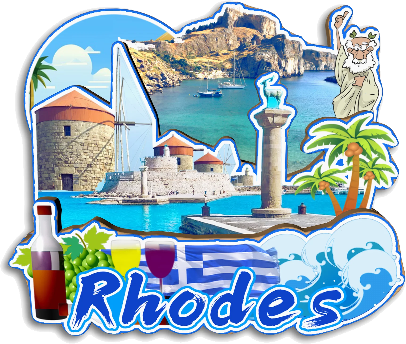 سانتوريني ميكونوس رودس هالكيديكي كريت يونان مغناطيس الثلاجة هدية تذكارية للسفر مصنوعة يدويًا