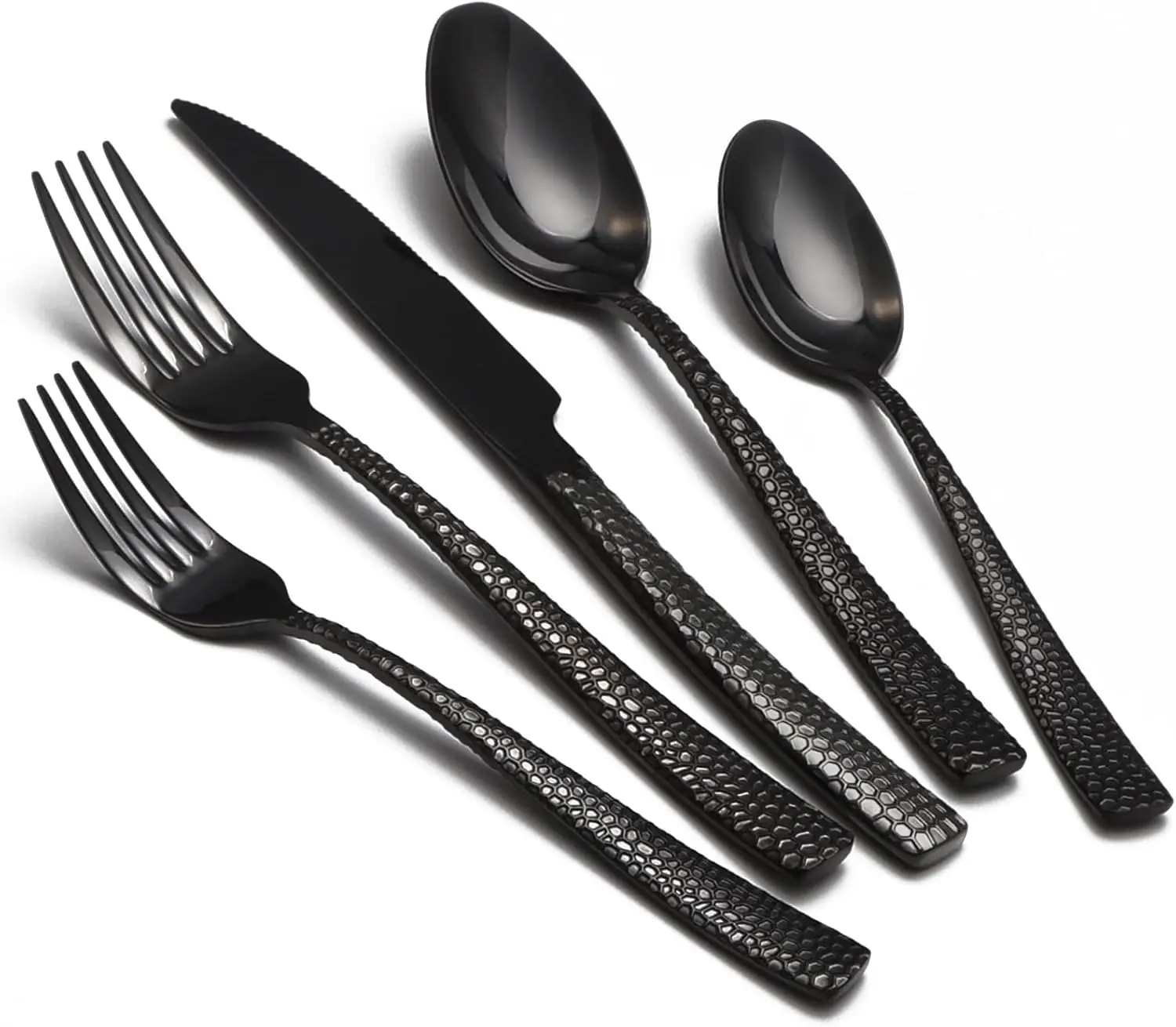 

20-Piece Stainless Steel Flatware Set for 4, Hammered Silverware, Mirror Polished & Dishwasher Safe