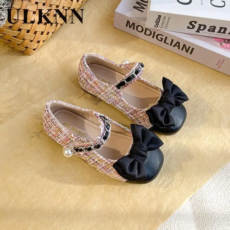 Girls' Princess Shoes 2024 Spring Autumn New French Bow Fashionable Princess Shoes Children's Single Shoes Treasure Ladle Shoe