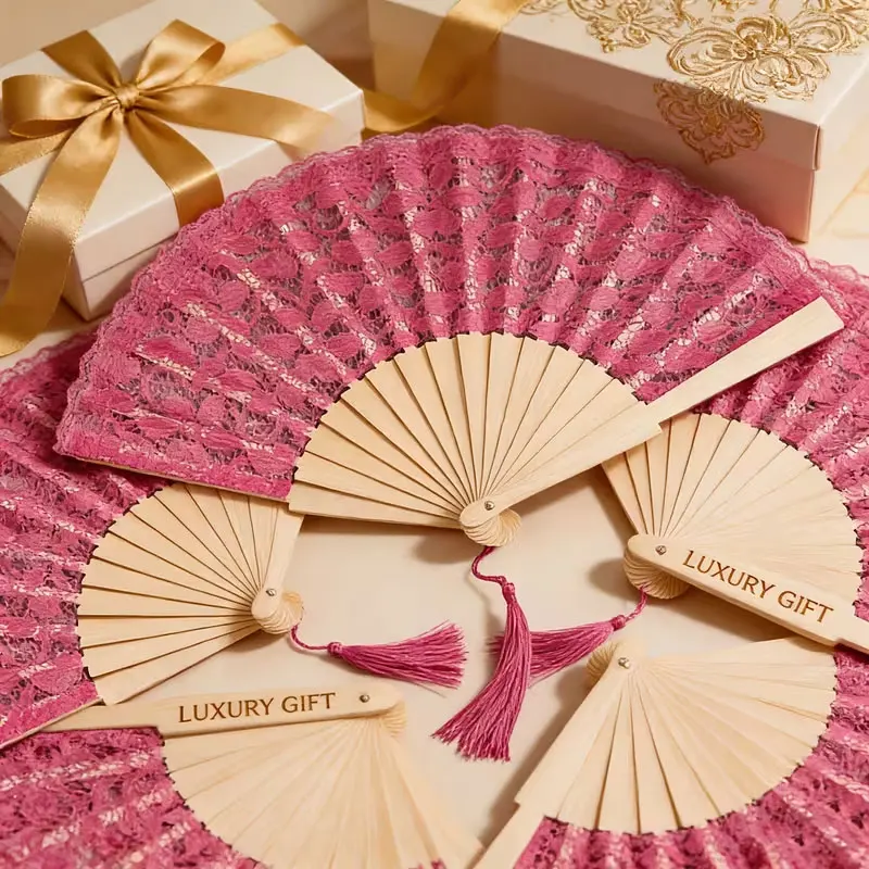 5Pcs/10Pcs/20Pcs/30Pcs Custom Personalized Vintage Lace Folding Fan, with Custom Engraving, Wooden Hand Fan, Suitable for Bridesmaid Gifts, Wedding Guest Souvenirs, Party Decorations, and Summer Cooling, Perfect Gift for Weddings, Bridal Showers, and Balls, Summer Accessory for Women
