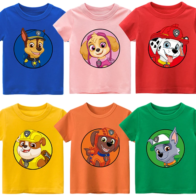 Paw Patrols Kinder-T-Shirt Chase Skye Cartoon-bedruckte T-Shirts für Jungen und Mädchen, lässige Sport-Kurzarm-Tops, Sommer-Kinderkleidung