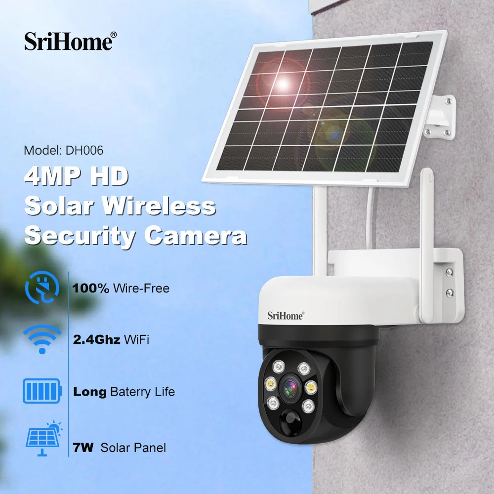 

SriHome 4MP DH006 IP Solar Power WiFi Camera HD Wireless Security HD CCTV Waterproof Cam utdoor Surveillance Security Cameras