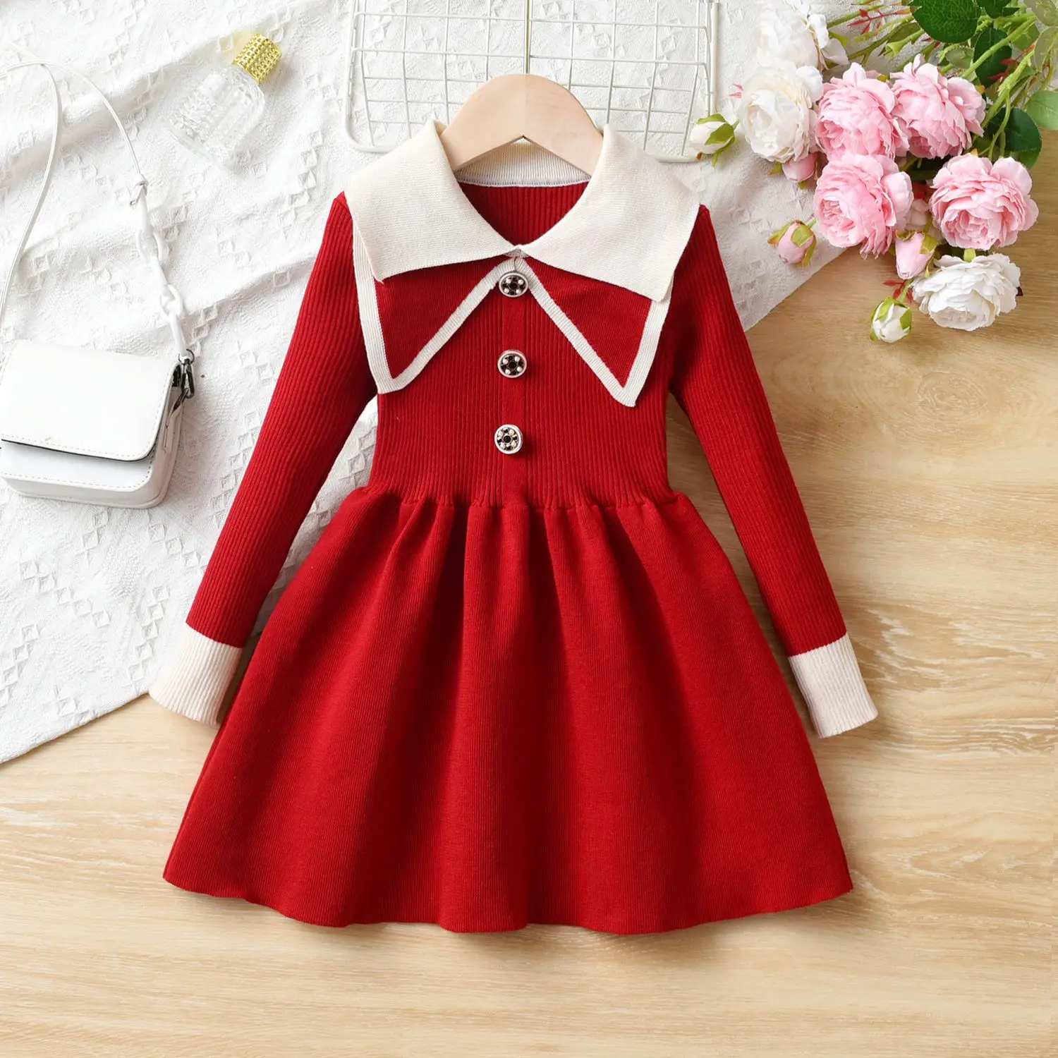 

2025 New Stylish Knit Princess Dress for Girls Autumn/Winter Children Winter Style Cotton Dress