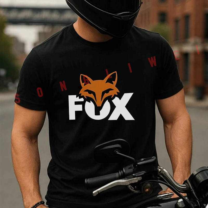 Fox Head Design Motorcycle T-Shirt Men Hip Hop Streetwear Unisex Casual Fashion Short Sleeve Tops