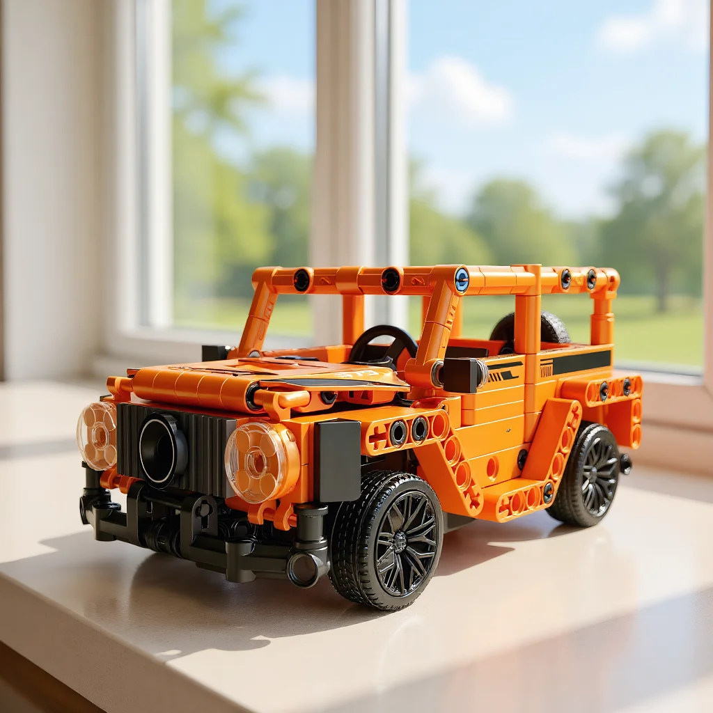 Technic Orange Jeep Building Blocks, Stylish Off-Road Vehicle Model, DIY Bricks Kit, Educational STEM Toy