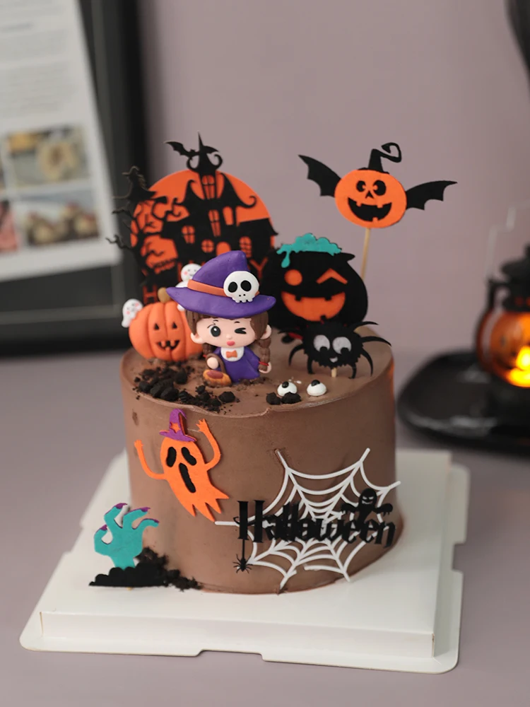 Halloween Cake Toppers DIY Cupcake Topper Castle Ghost Witch Vampire Pumpkin Cake Flags Kids Birthday Wedding Party Baking Decor view 3