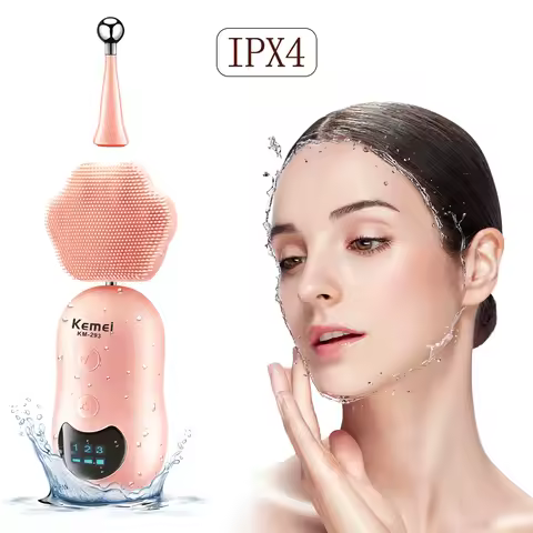 Kemei Electric Face Cleaner Sonic Silicone Facial Cleansing Brush Ultrasonic Vibrating Face Massager Pore Deep Cleaning KM-293