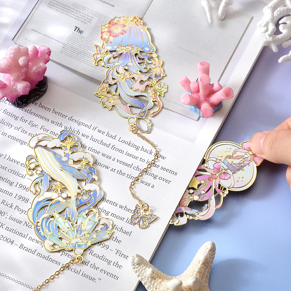 1Pc Marine Animals Metal Bookmark Shell Starfish Design With Chain Tassel Planner Accessories For Book Lovers Writers Gifts