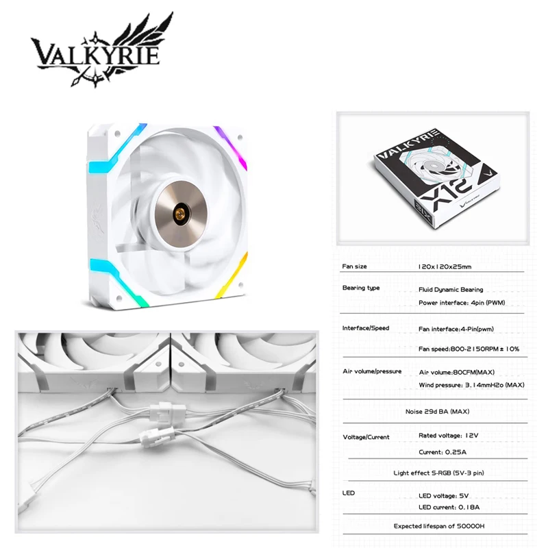 Valkyre V12F 12cm  Computer Case Water Cooling Quiet Fan Suitable For DIY Chassis CPU Cooler Cooling Fan 4Pin PWM  ARGB