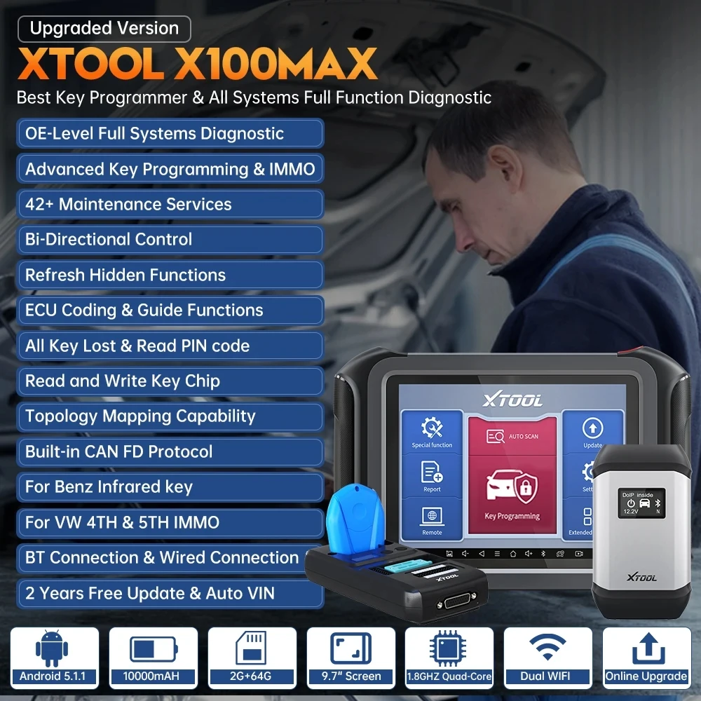 XTOOL X100 MAX Key Programmer With KC501 For BENZ/BMW/VW All Key Lost Full System Diagnostic Tool Topology Mapping ECU Coding