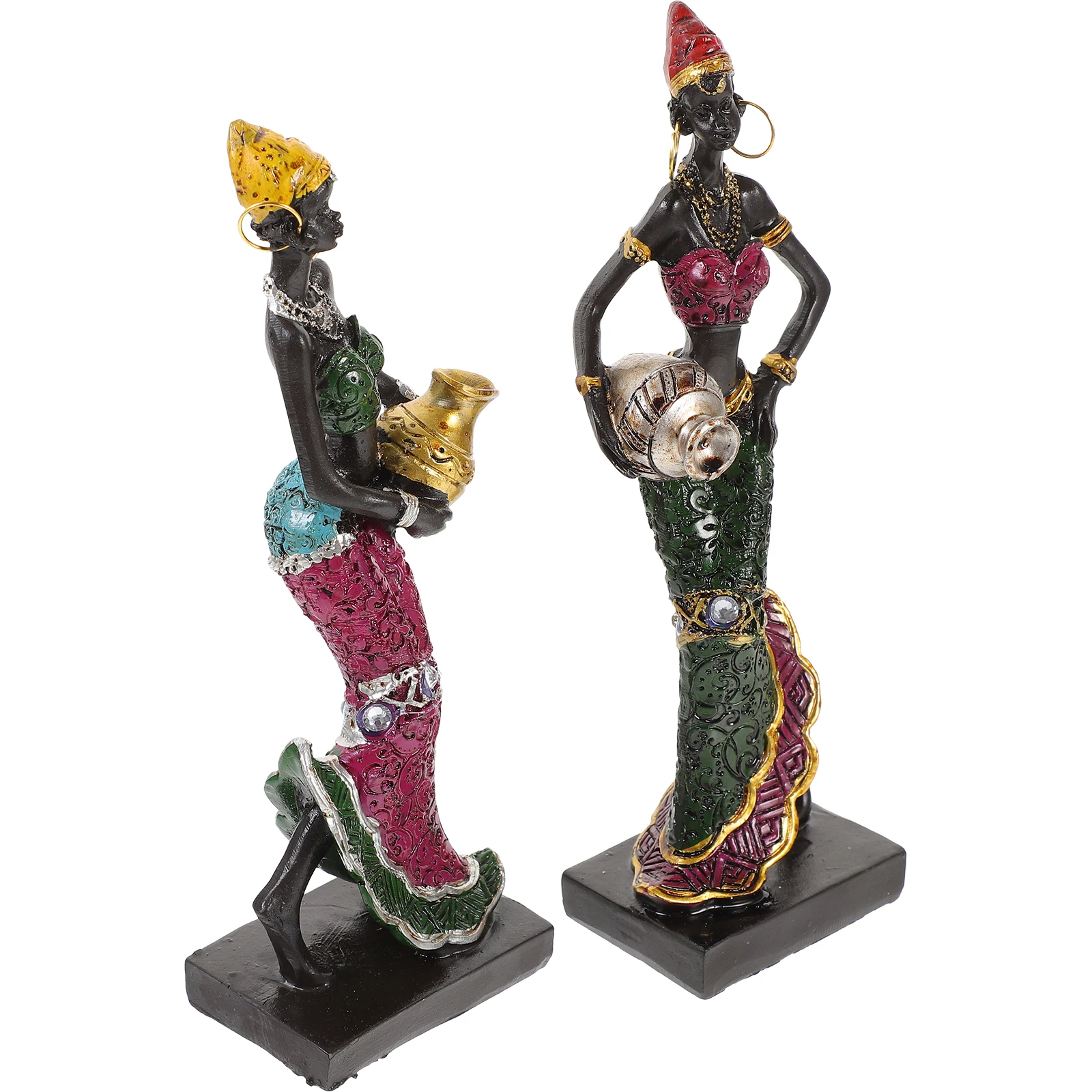 

2pcs African Lady Artwork Statues Resin Craft Home Decor Simple Figurines Bright Color Office Hotel Artistic Ornament