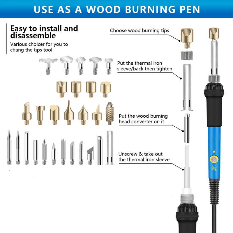 Engraving Pen Wood Burning Kit Carving Pyrography Set Adjustable Temperature Soldering Iron Heat Transfer Gourd Engraving Tool