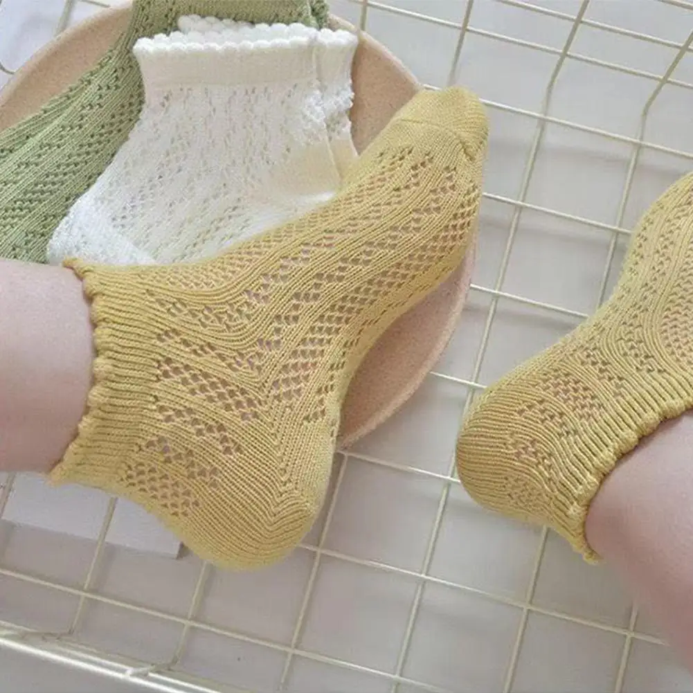 Breathable Mesh Women's Socks Summer Thin Hollow Out Short Socks Princess Ruffled Ankle Socks Solid Color Japanese Style Meias image 2