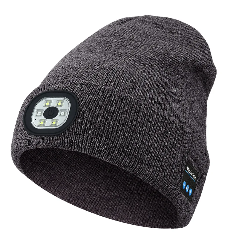 Bluetooth Music Headset Warm Knitted Hat With LED Lights Suitable for Outdoor Cycling Sports Night Running Camping Night Fishing