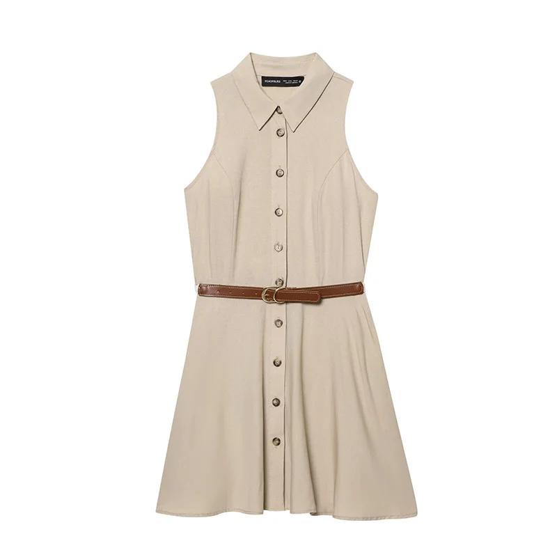 

2025 New Summer Dresses Women's Fashion Slim Elegant Mini Youth Women's Holiday Dress Street Chic Belt Decoration Dress